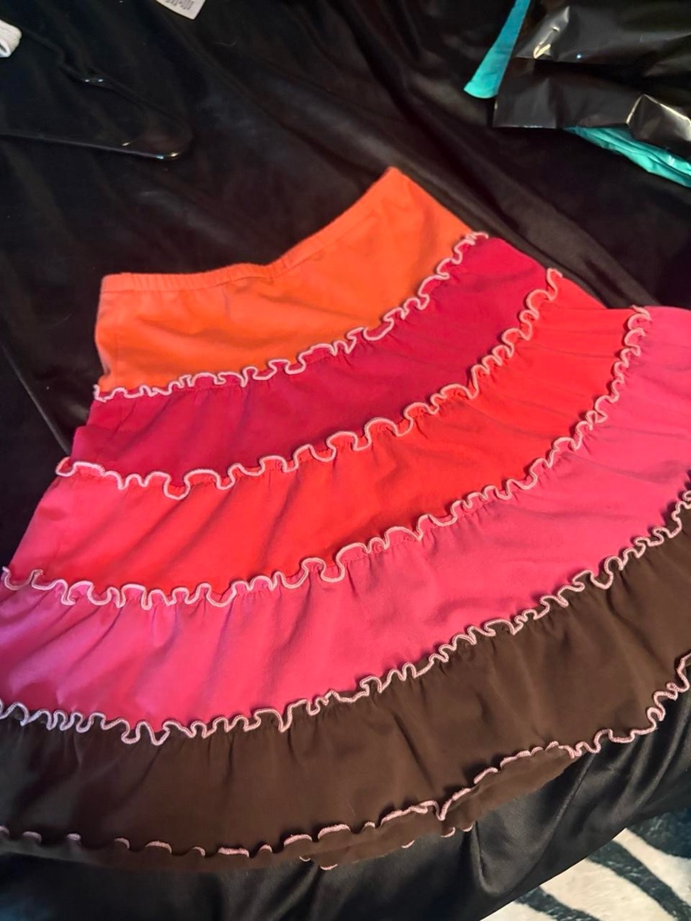 Lulu's Girls Tiered Ruffle Skirt in Orange, Red, Pink, and Brown